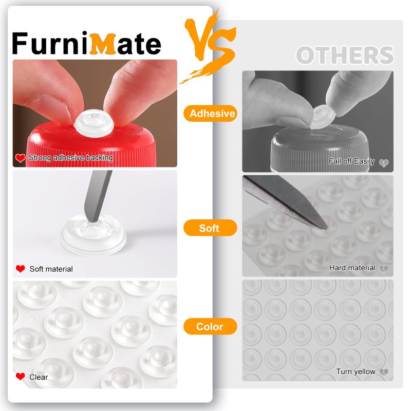 FURNIMATE Cabinet Door Bumper- Cabinet Bumpers Clear Soft Close 100PCS, Cabinet Stoppers Rubber, Cabinet Cushion Dots Drawer Stops, Adhesive Bumpers 1/2 inch - Image 3